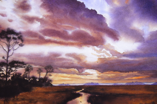 Watercolor painting of the South Carolina Lowcountry by John Hulsey